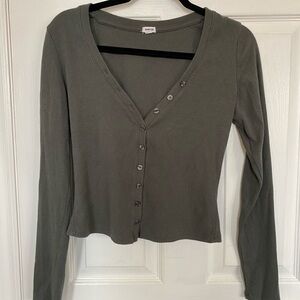 Garage Olive Button-Down Long Sleeve Top
